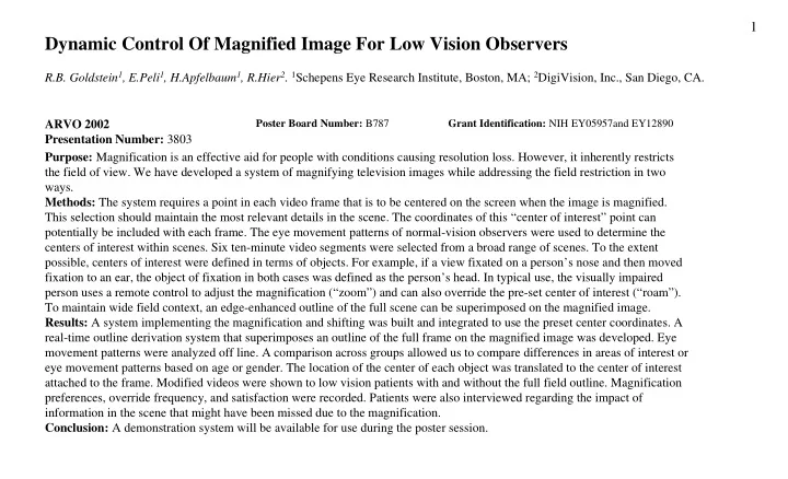 dynamic control of magnified image for low vision
