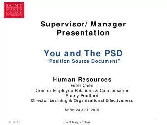 Supervisor/ Manager  Presentation  You and The PSD Position Source Docum ent  Hum an