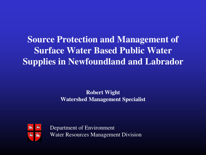 source protection and management of surface water based