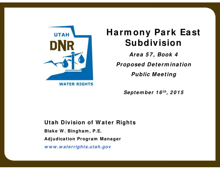 harm ony park east subdivision