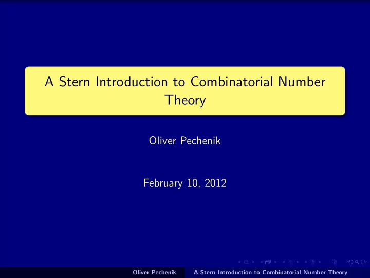 a stern introduction to combinatorial number theory