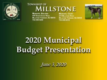 Budget Presentation  June 3, 2020  Township of Millstone  2020 Budget Summary  Title: