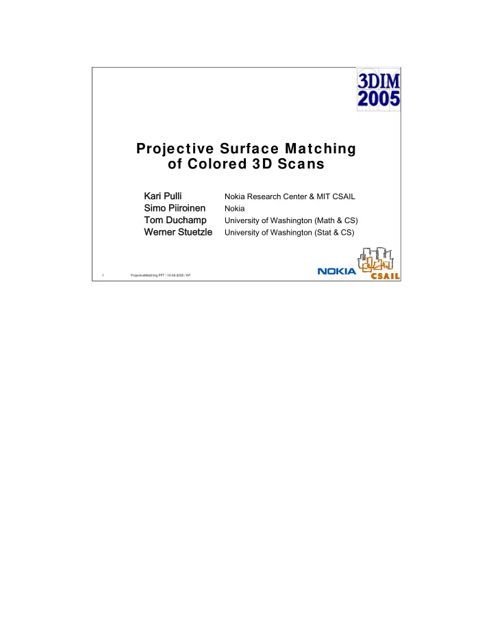 projective surface matching of colored 3d scans