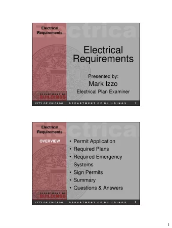 Electrical  Electrical  Requirements  Permit Application  OVERVIEW  Required Plans