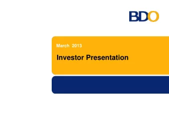 Investor Presentation  Legal Disclaimer  This presentation and the presentation materials