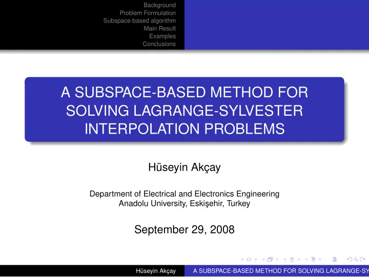 a subspace based method for solving lagrange sylvester