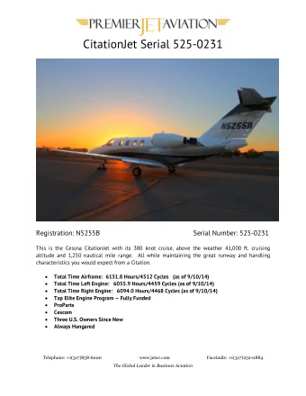 CitationJet Serial 525-0231  Registration: N5255B