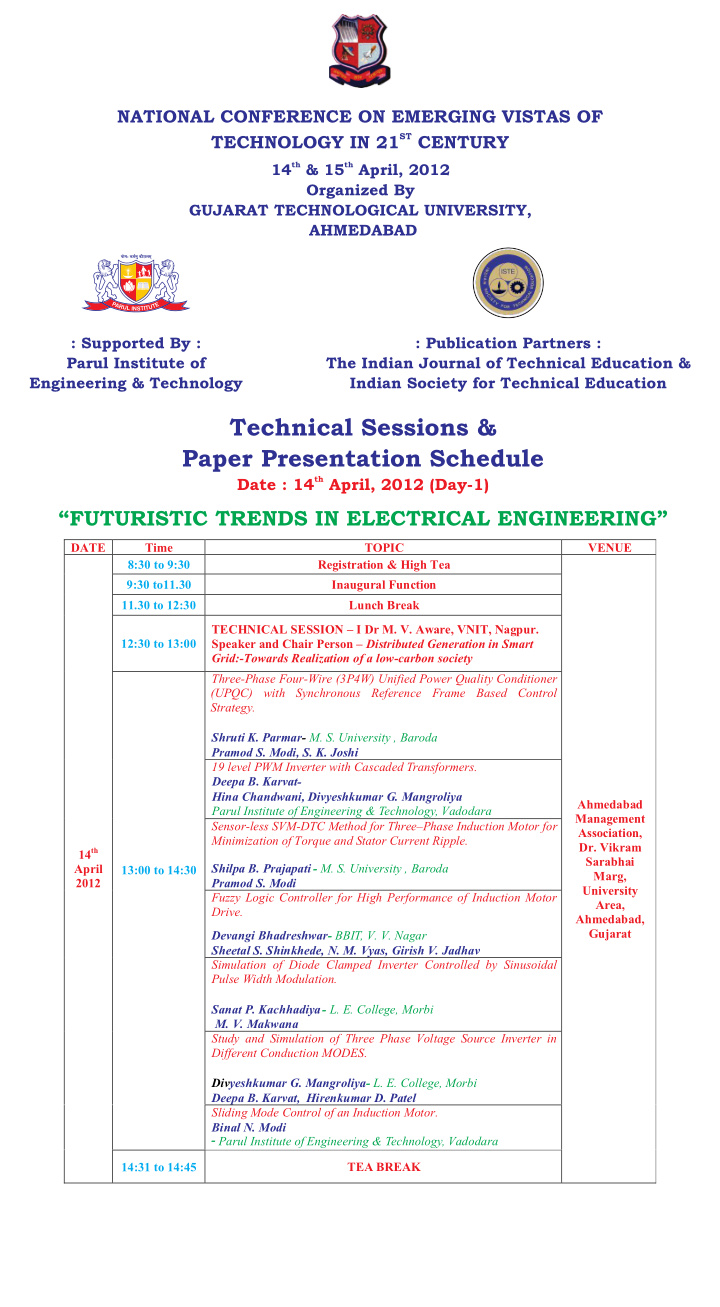 paper presentation schedule technical sessions