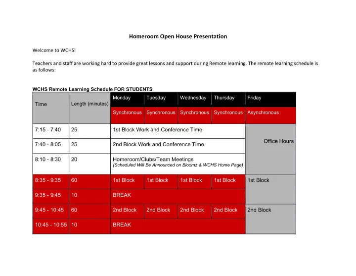 homeroom open house presentation