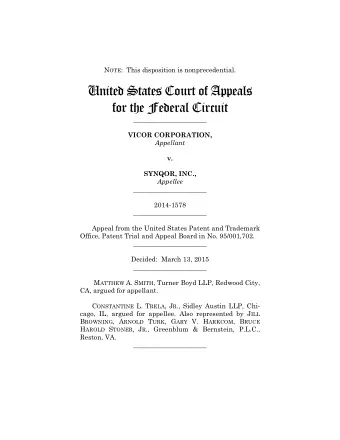 United States Court of Appeals  for the Federal Circuit  ______________________ VICOR CORPORATION,