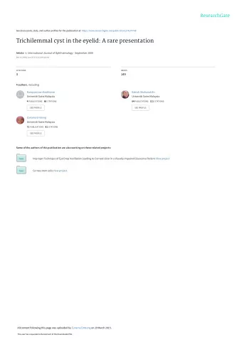 Trichilemmal cyst in the eyelid: A rare presentation Article in International Journal of