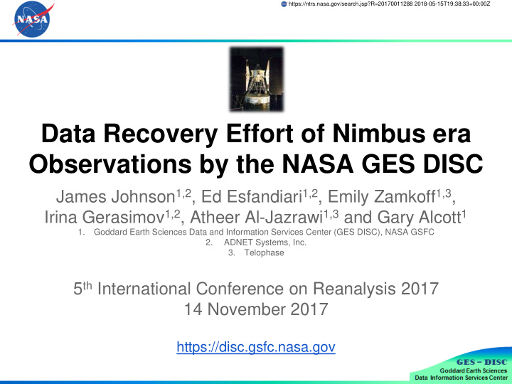 data recovery effort of nimbus era observations by the