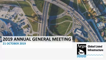 2019 ANNUAL GENERAL MEETING  21 OCTOBER 2019  DISCLAIMER This presentation has been prepared by