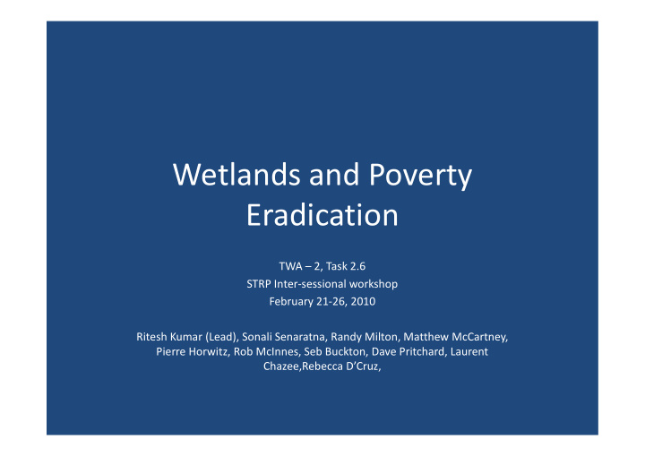 wetlands and poverty eradication