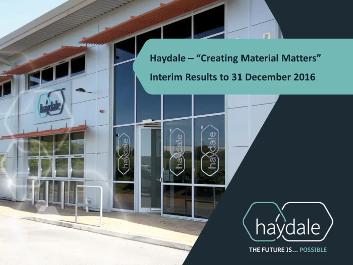 interim results to 31 december 2016 disclaimer
