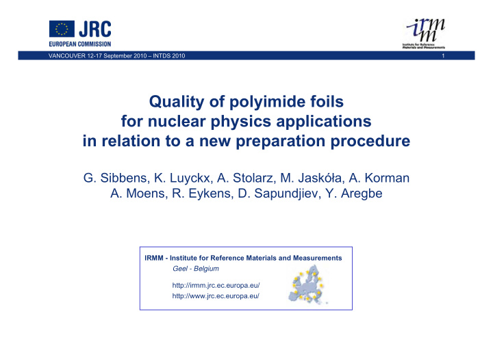 quality of polyimide foils for nuclear physics