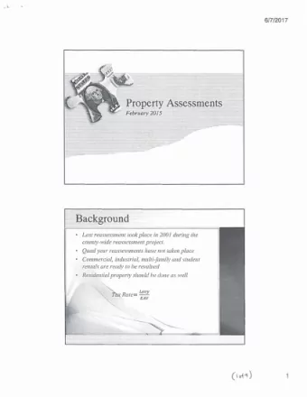 Property Assessments Februa ry 2015  Background  Last reassessment took place in 200 I during