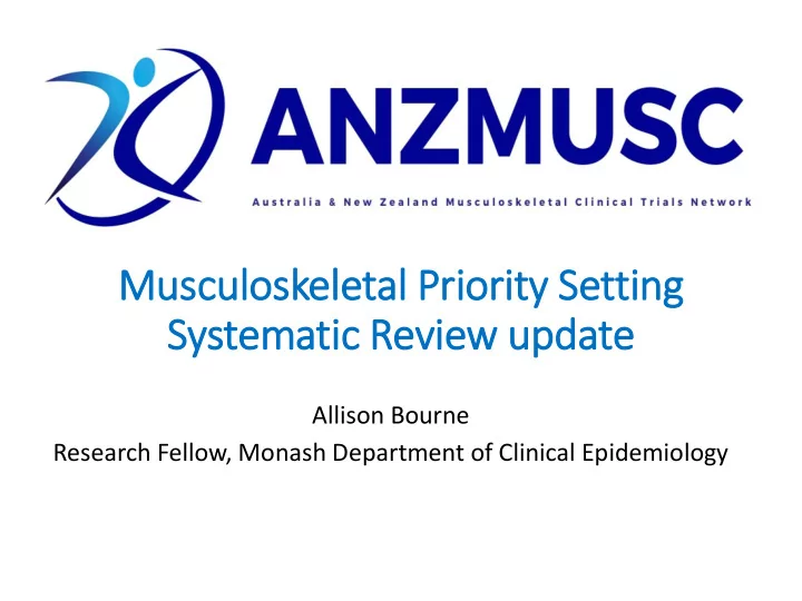 musculoskeletal pri riority setting systematic review