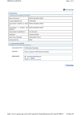 MISCELLANEOUS  Page 1 of 1  Print this page  Miscellaneous  * Asterisks denote mandatory