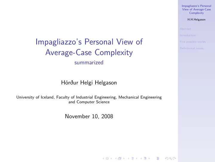 impagliazzo s personal view of