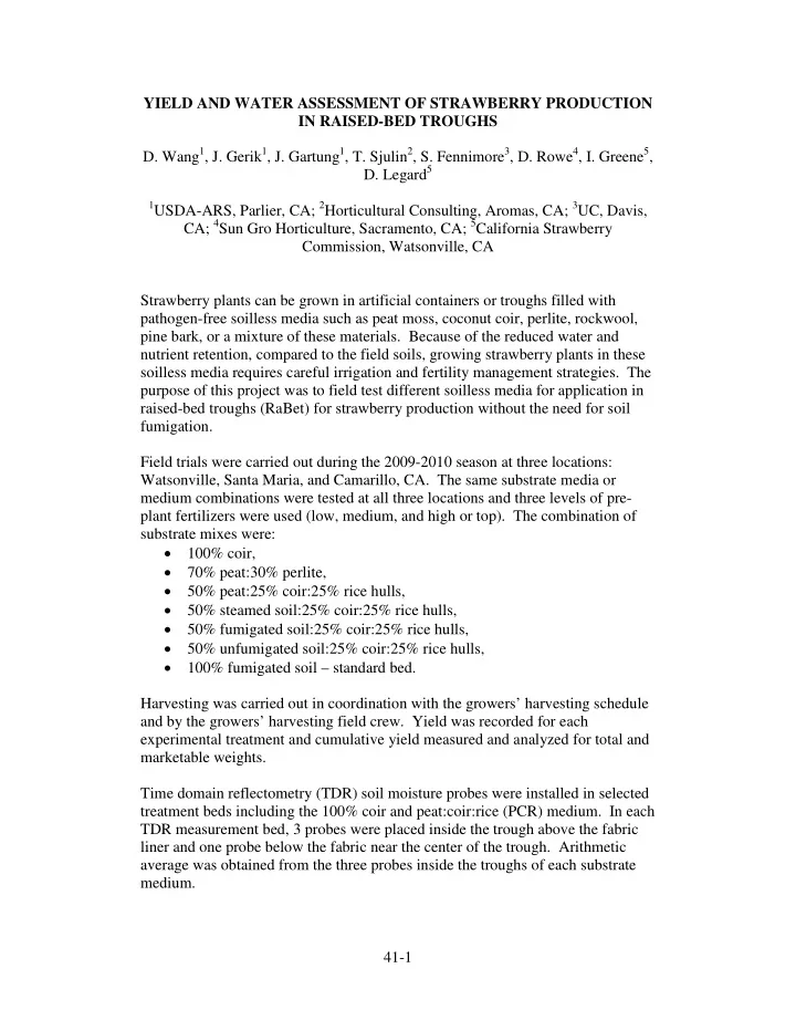 yield and water assessment of strawberry production in