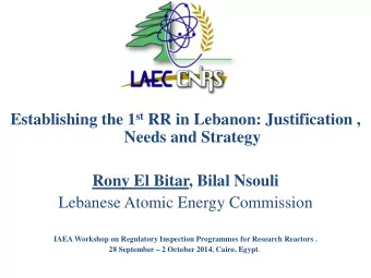 Establishing the 1 st RR in Lebanon: Justification ,  Needs and Strategy  Rony El Bitar, Bilal