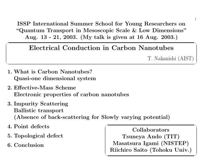 electrical conduction in carbon nanotubes