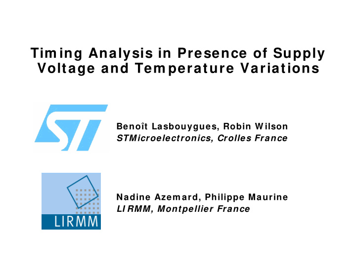 tim ing analysis in presence of supply voltage and tem