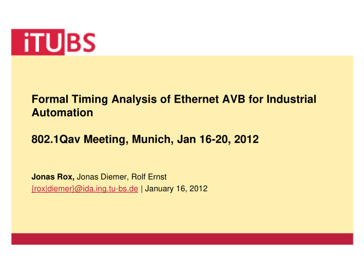formal timing analysis of ethernet avb for industrial