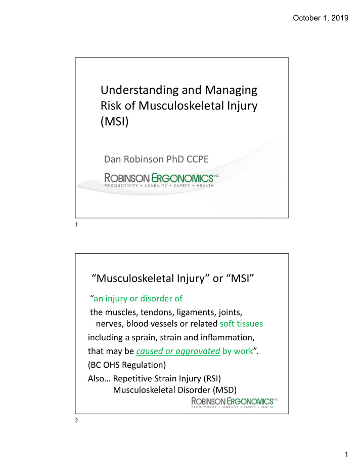 understanding and managing risk of musculoskeletal injury