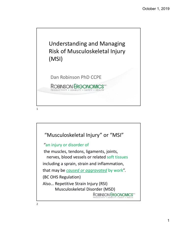 understanding and managing risk of musculoskeletal injury