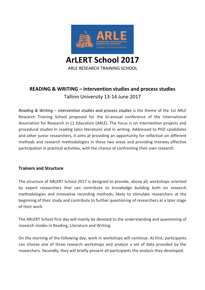 arlert school 2017 arle research training school reading