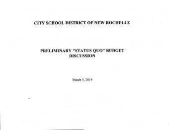 CITY SCHOOL DISTRICT  OF NEW ROCHELLE  PRELIMINARY  &quot;STATUS  QUO&quot; BUDGET DISCUSSION