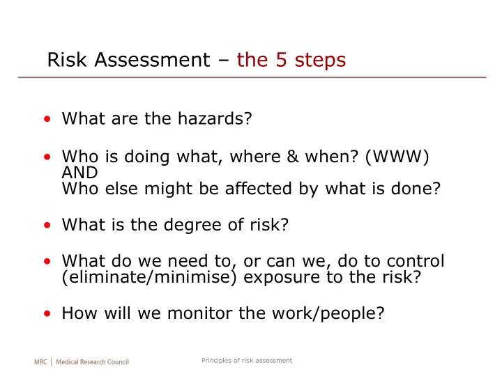 risk assessment the 5 steps