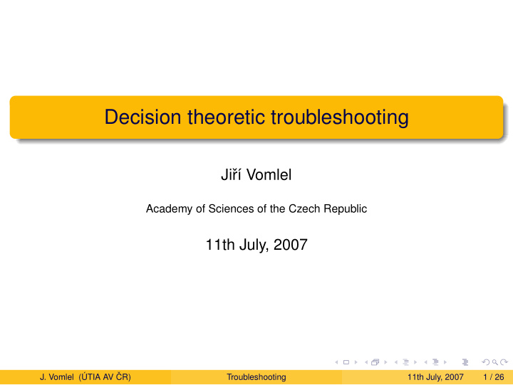 decision theoretic troubleshooting