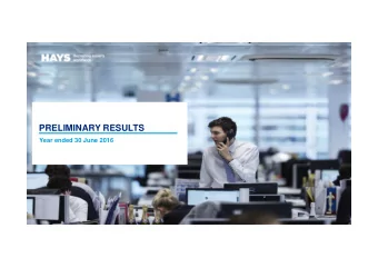 PRELIMINARY RESULTS  Year ended 30 June 2016  CAUTIONARY STATEMENT  This presentation contains