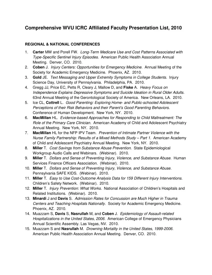 comprehensive wvu icrc affiliated faculty presentation