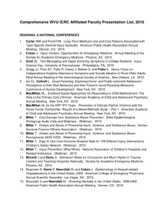 Comprehensive WVU ICRC Affiliated Faculty Presentation List, 2010  REGIONAL &amp; NATIONAL