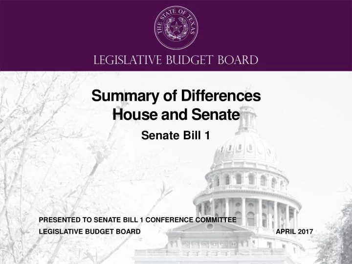 summary of differences house and senate