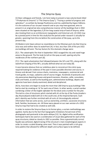 The Smyrna Quay  [1] Dear colleagues and friends, I am here today to present a two-volume book