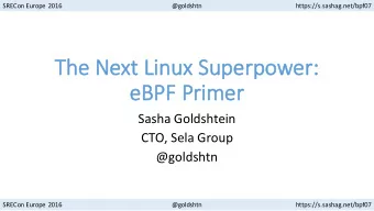 Th  The Next Linux Superpower:  eB  eBPF Pr  Primer  Sasha Goldshtein  CTO, Sela Group  @goldshtn