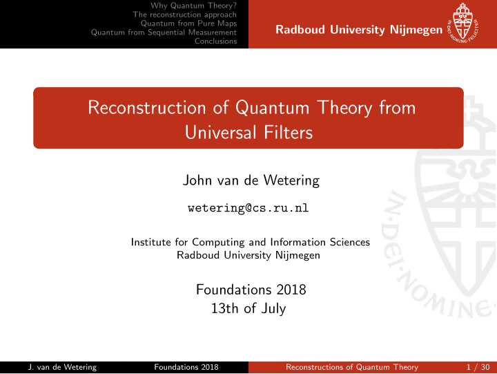 reconstruction of quantum theory from universal filters