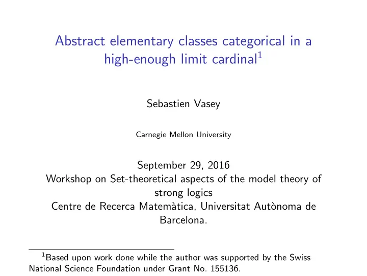 abstract elementary classes categorical in a