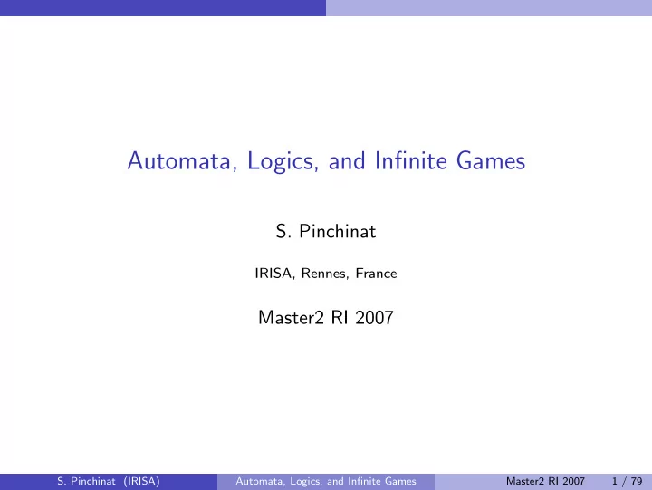 automata logics and infinite games
