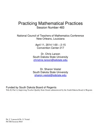 Practicing Mathematical Practices  Session Number 483  National Council of Teachers of Mathematics