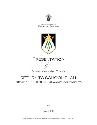 of the  Blessed Virgin Mary School RETURN-TO-SCHOOL PLAN : COVID-19 PROTOCOLS &amp; waiver