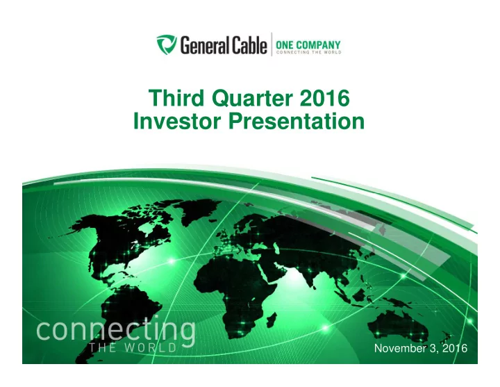 third quarter 2016 investor presentation