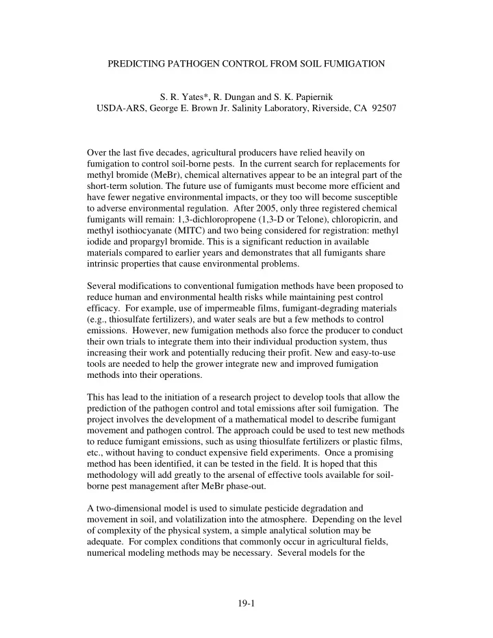 predicting pathogen control from soil fumigation s r
