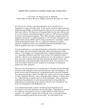 PREDICTING PATHOGEN CONTROL FROM SOIL FUMIGATION  S. R. Yates*, R. Dungan and S. K. Papiernik