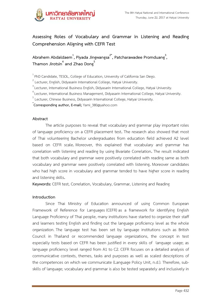 assessing roles of vocabulary and grammar in listening